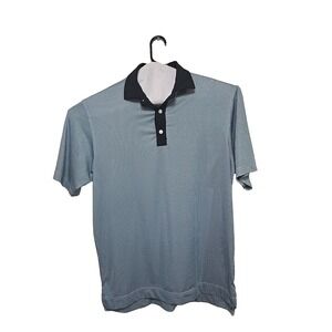 FootJoy Polo Shirt Men M Teal Black Square Pattern Golf Short Sleeve Performance